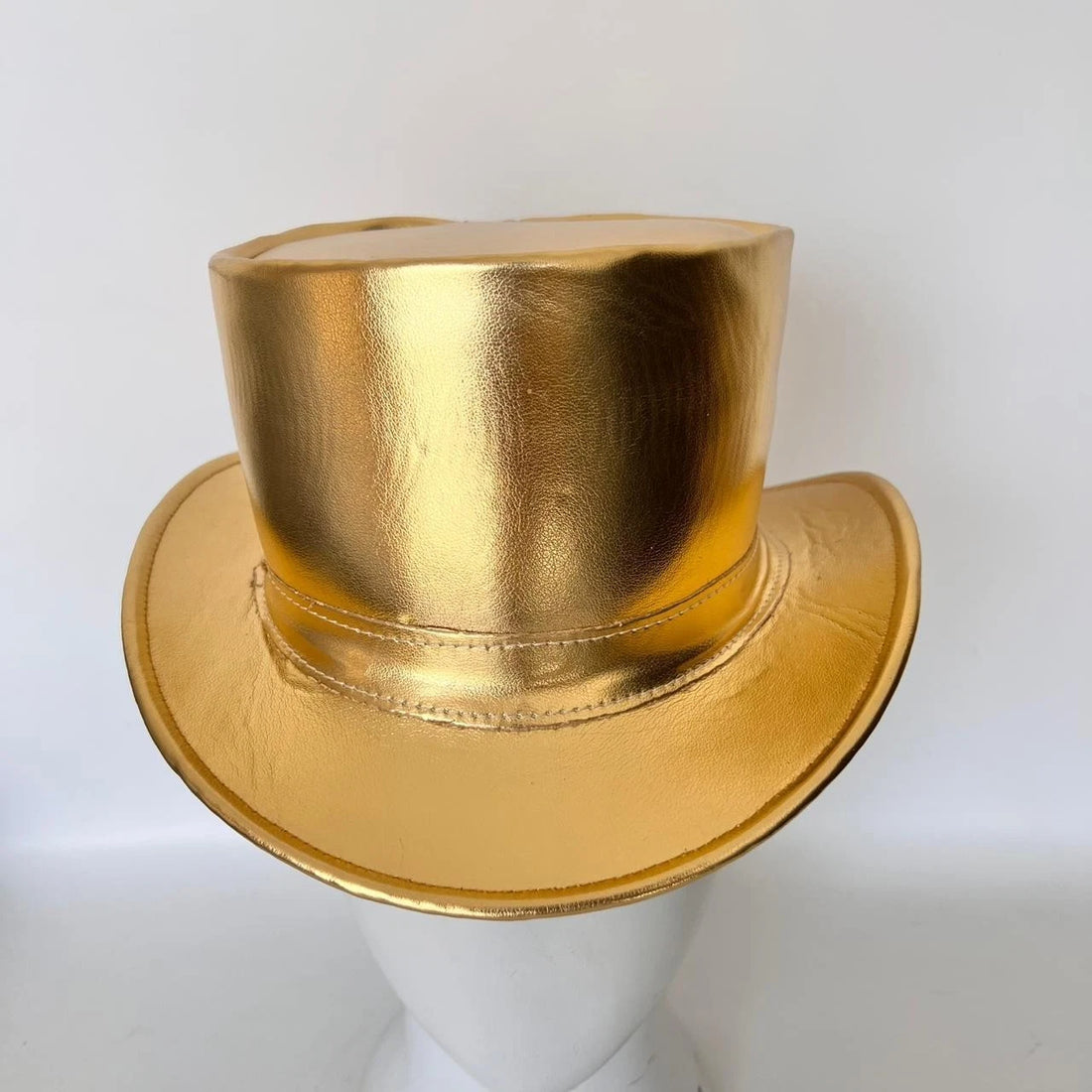 Gold Leather Top Hat with Feather  Handmade Steampunk Victorian Costume Hat