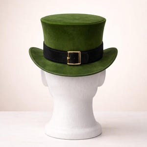 Unisex Green Leather Top Hat with Buckle Band  St Patrick Costume Accessory