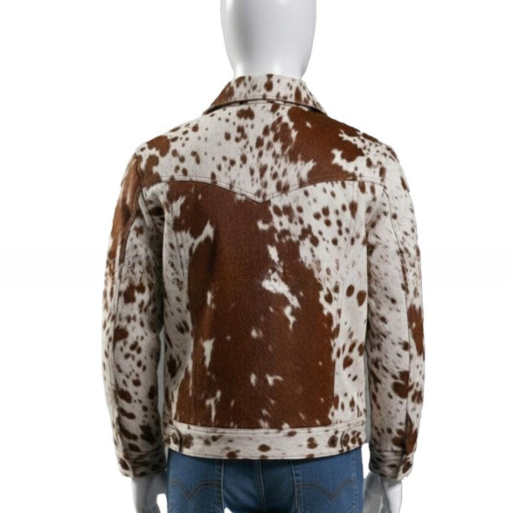 Mens Hair On Cowhide Leather Trucker Jacket  Western Style