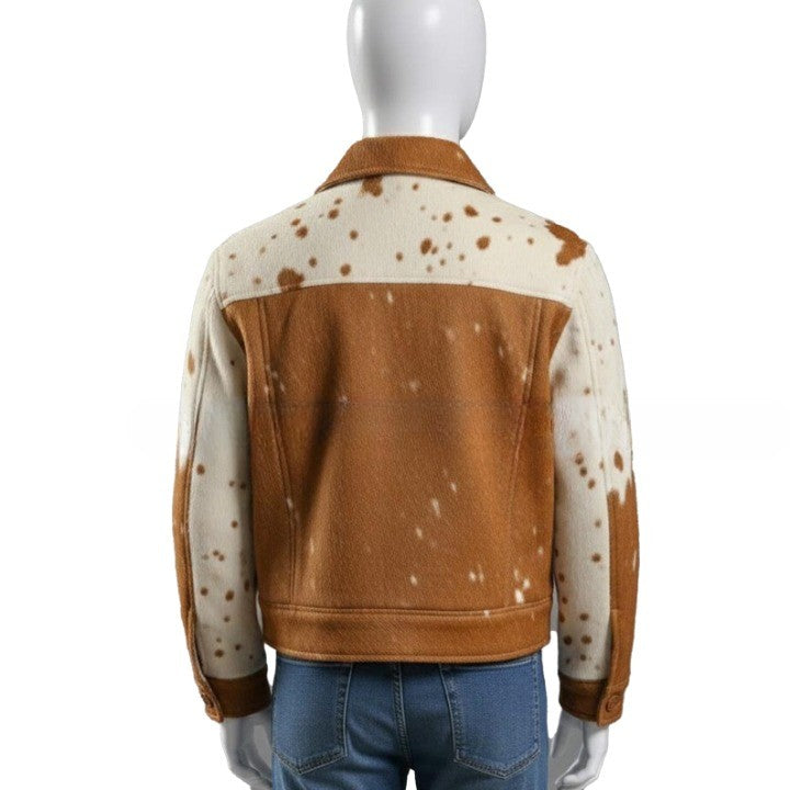 Mens Hair On Cowhide Trucker Jacket  Western Style Leather Coat