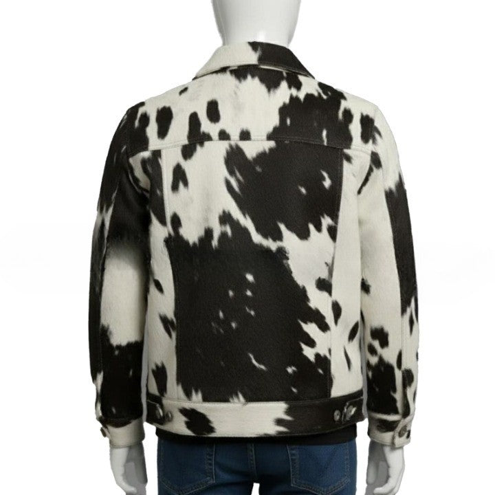 Mens Black and White Asymmetric Zip Leather Jacket with Wide Lapel  Modern Statement Outerwear