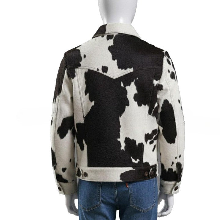 Men’s Designer Cowhide Patch Jacket – Unique Western Street Style