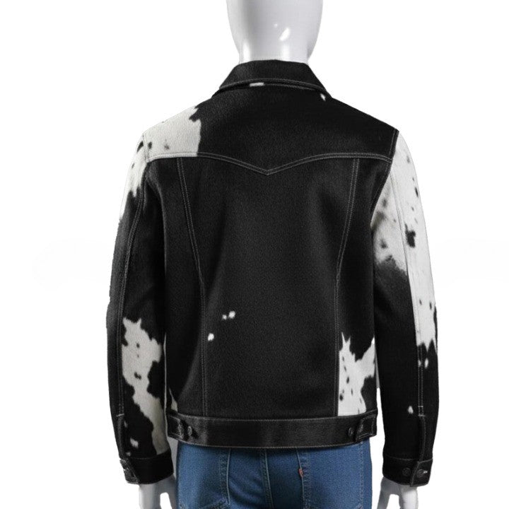 Men’s Black & White Cow Print Jacket – Stylish Casual Outerwear