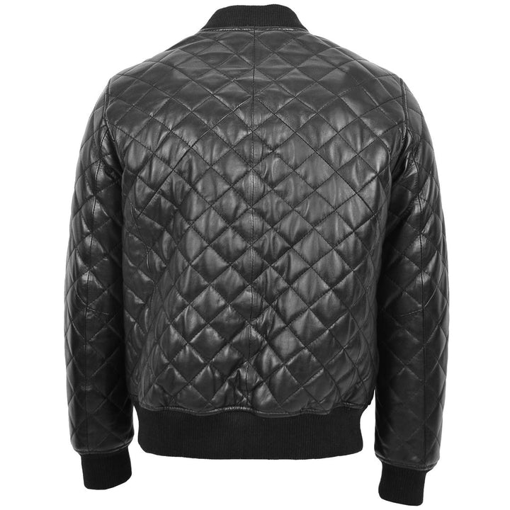 Mens Leather Quilted Bomber Jacket Warren Black