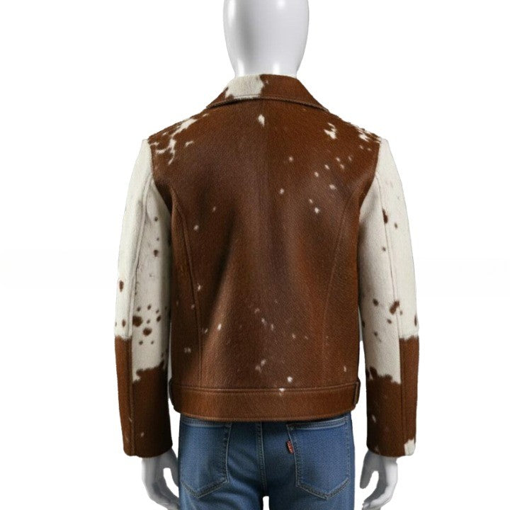 Mens Chestnut Brown Zip Leather Jacket with Speckled Contrast Panels   Refined Casual Outerwear