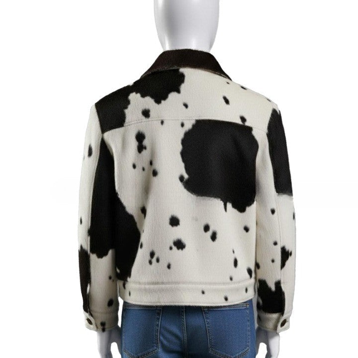 Men’s Cowhide Leather Jacket – Black & White Western Style