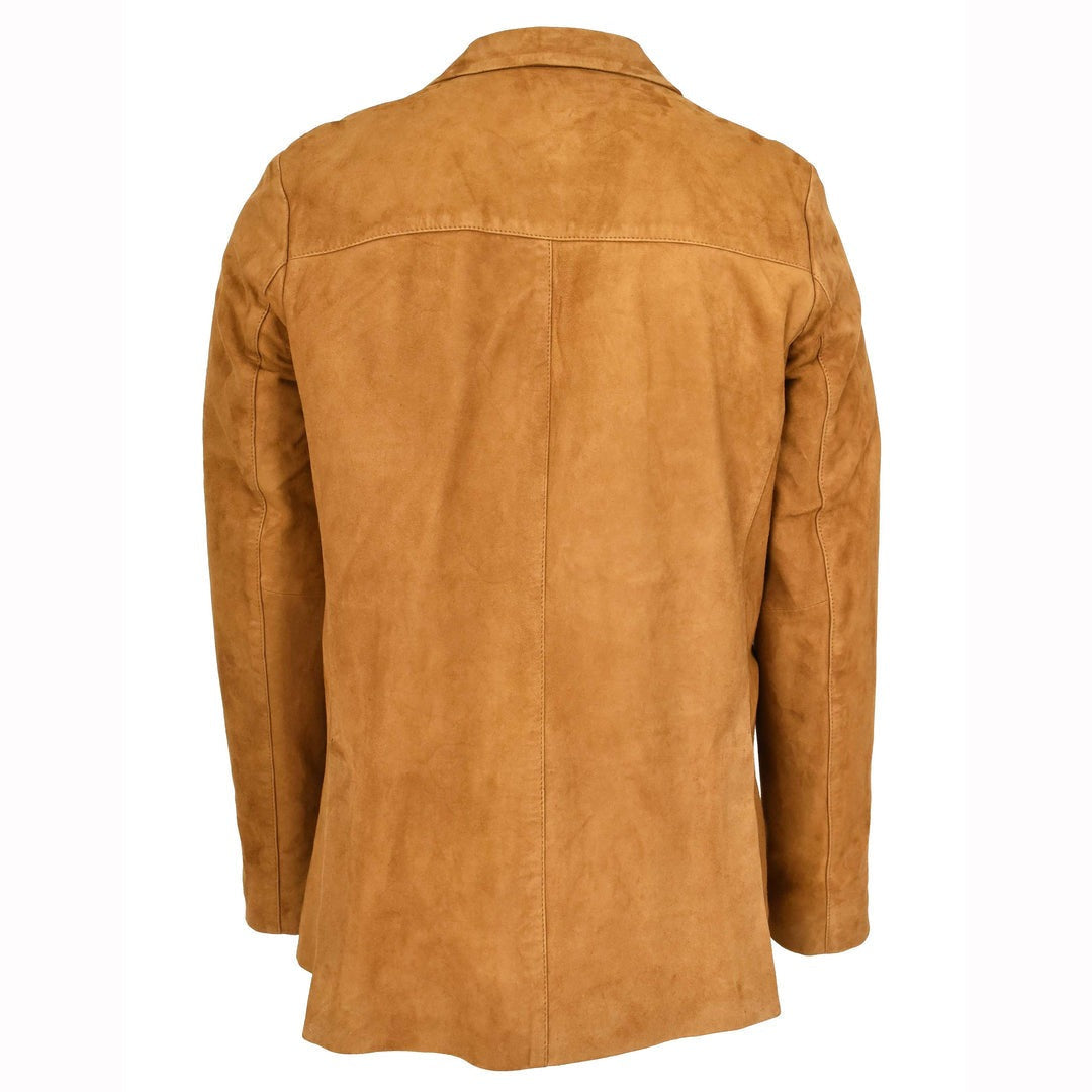 Mens Real Goat Suede Blazer Two Button Classic Jacket Zavi Cognac