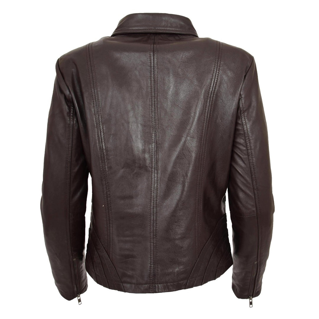 Womens Classic Leather Biker Zip Box Jacket Nova Black