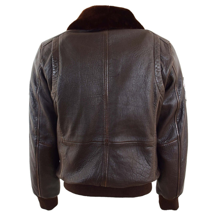 Mens Real Leather G-1 Bomber Jacket Airforce Badges Finch Brown