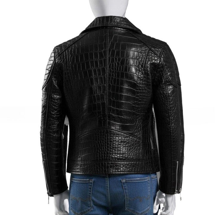 Luxury Black Crocodile Pattern Leather Jacket for Men Genuine Leather Biker Motorcycle Jackets