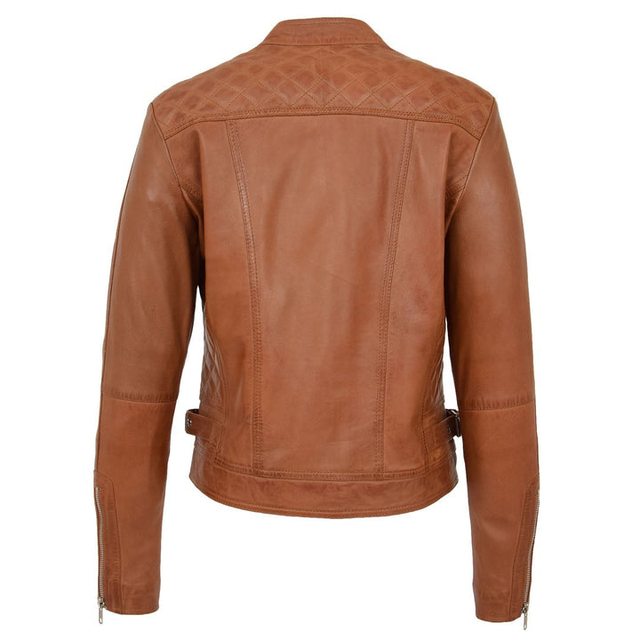 Womens Soft Leather Casual Zip Biker Jacket Ruby Tan