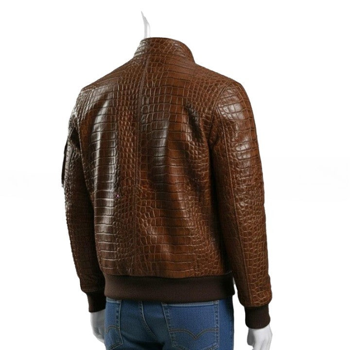 Mens Brown Textured Leather Jacket  Handmade Zip Up Coat