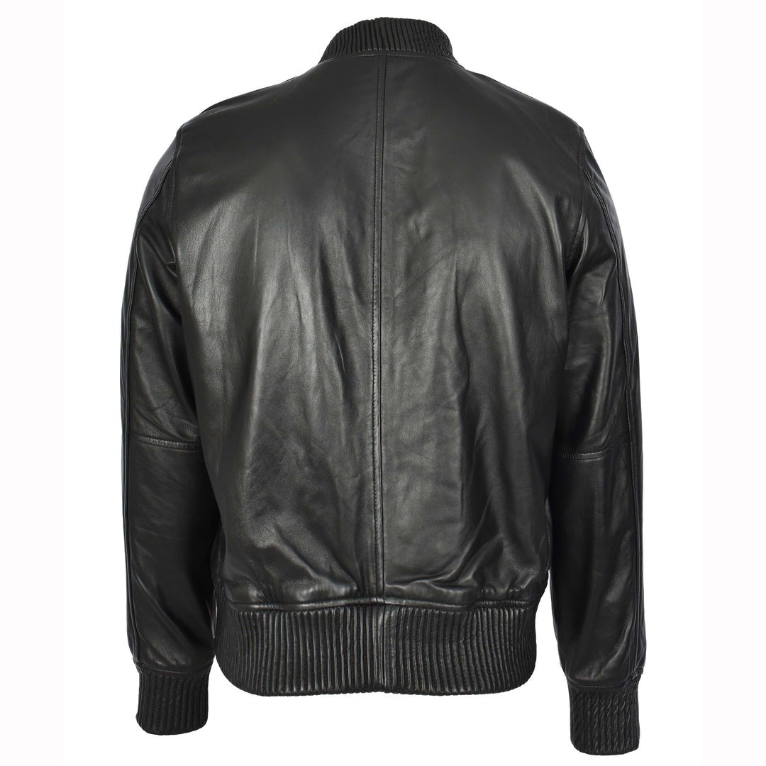 Mens Real Soft Leather Bomber Jacket MA-1 Varsity Style Torque Black