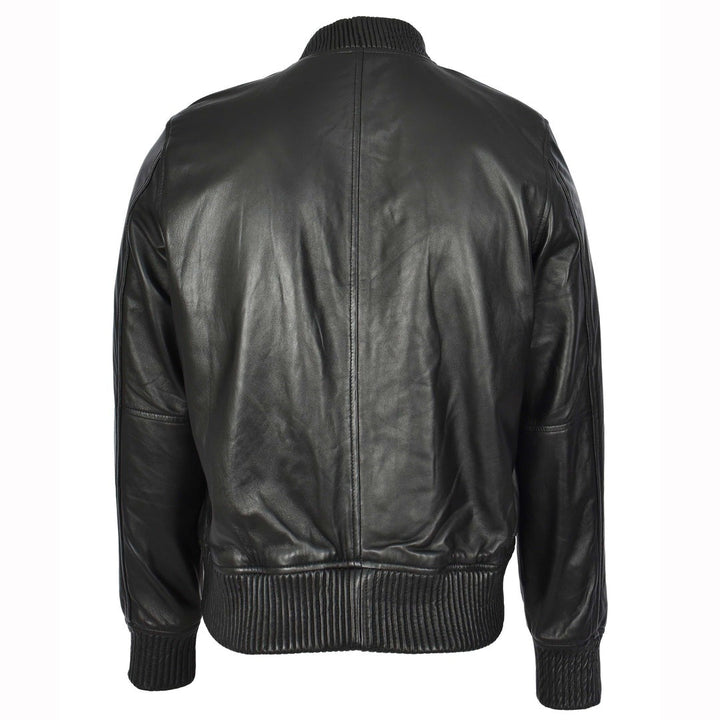 Mens Real Soft Leather Bomber Jacket MA-1 Varsity Style Torque Black