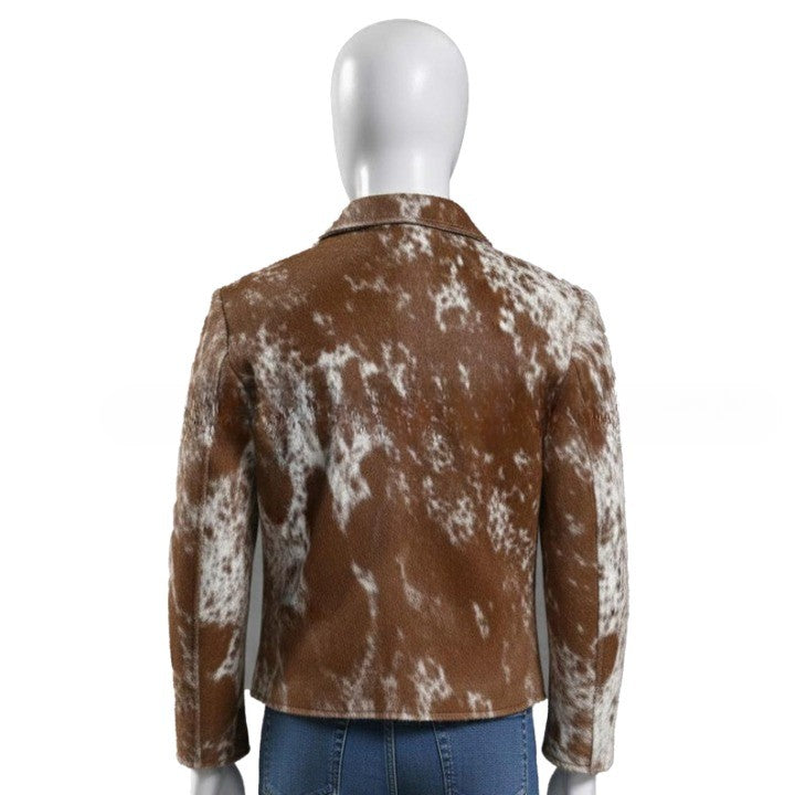 Mens Mocha Brown Zip Leather Jacket with All Over Marbled Texture  Sleek Everyday Casual Wear