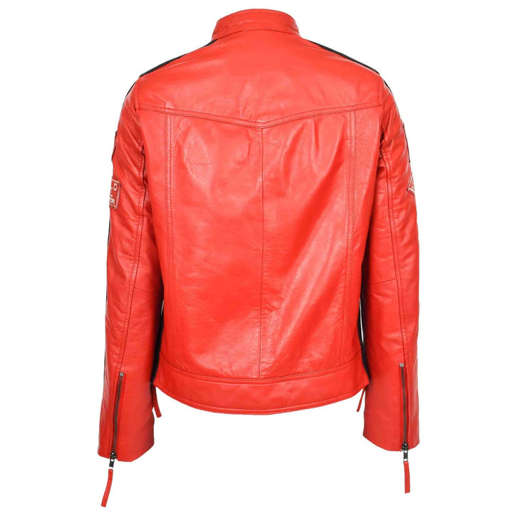 Ladies Leather Cafe Racer Biker Jacket Motorcycle Badges Rosa Black
