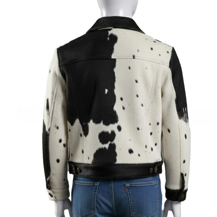 Mens Hair On Cowhide Trucker Jacket  Black  White Western Style