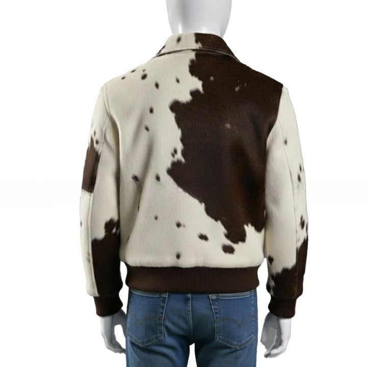 Mens Brown and Cream Zip Up Leather Jacket with Ribbed Hem  Contemporary Casual Outerwear