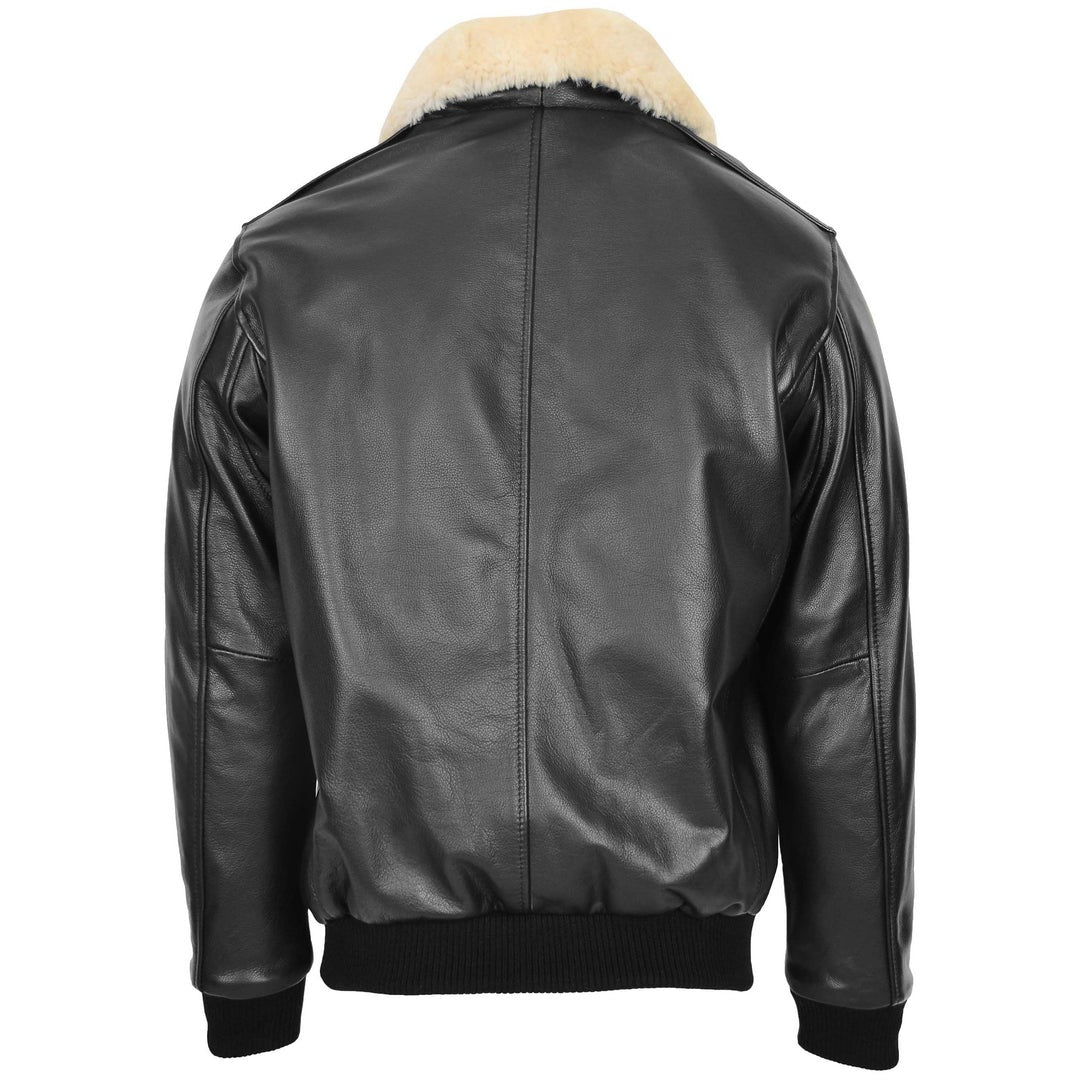 Mens Bomber Leather Jacket with Sheepskin Collar Viggo Black