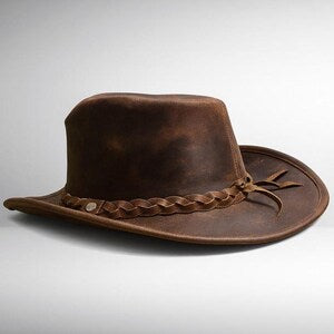 Handmade Cowboy Western Leather Hat Rugged Distressed Brown with Braided Band