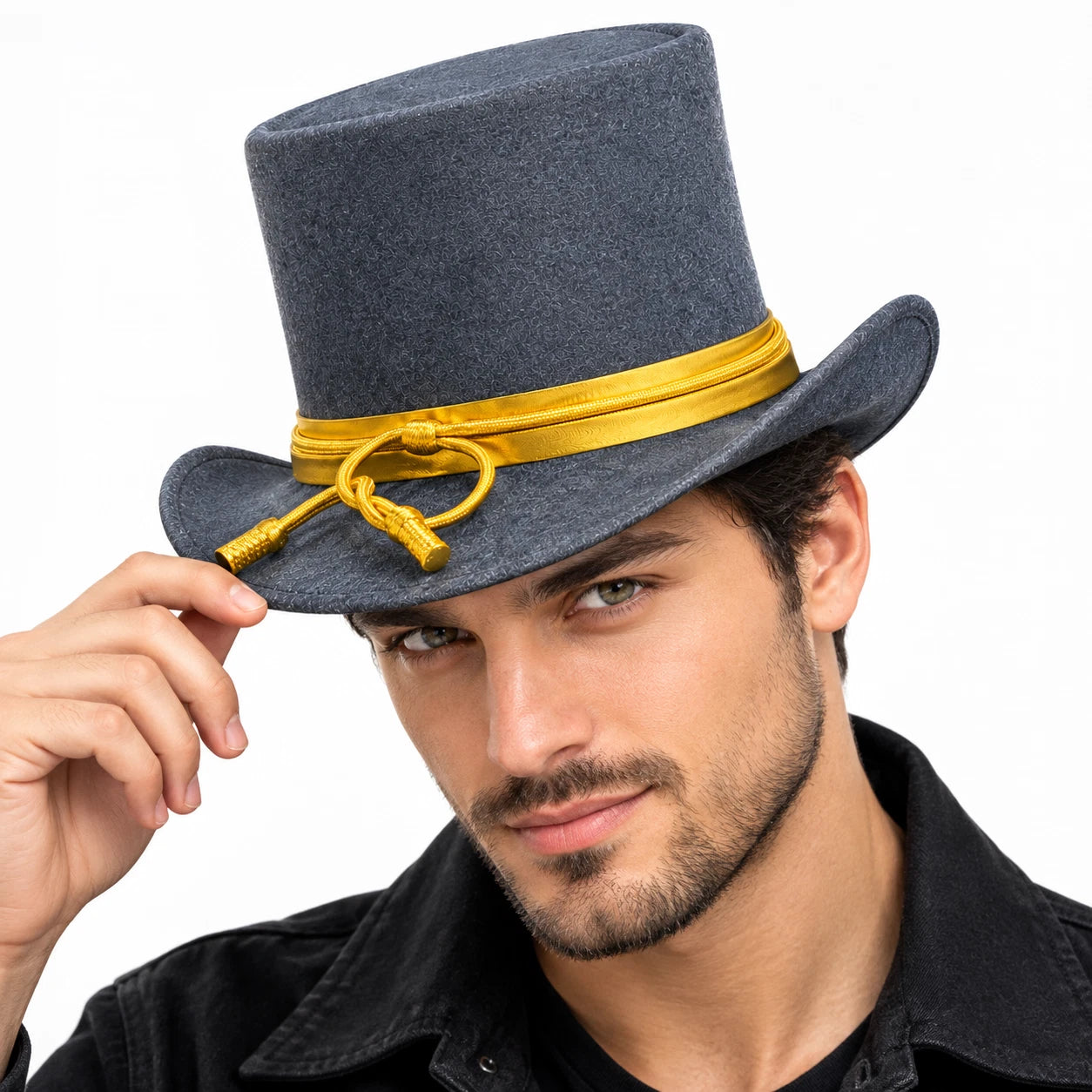 Handmade Wool Top Hat Gold Braid Cord Military Officer Ringmaster Costume