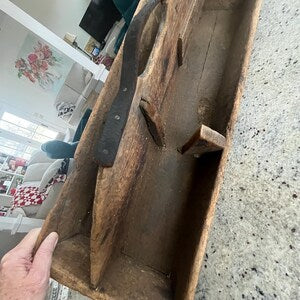 Vintage Antique Wooden Tool Tray Leather Handle Carrier Tote