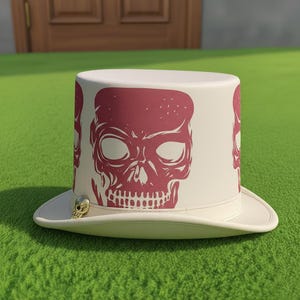 Handmade White Leather Steampunk Top Hat Skull Design Gothic Cosplay