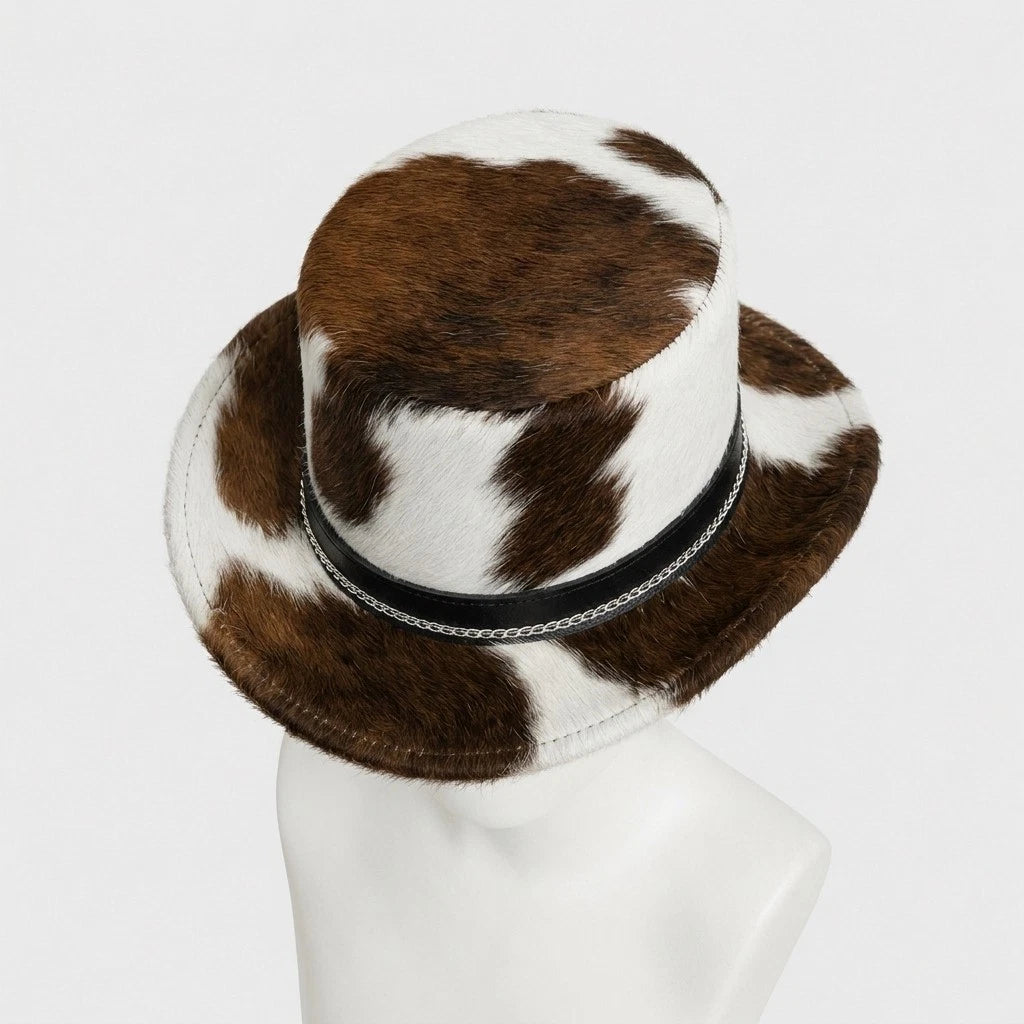 Genuine Cowhide Leather Cowboy Hat Hair On Hide Western Wide Brim Unisex