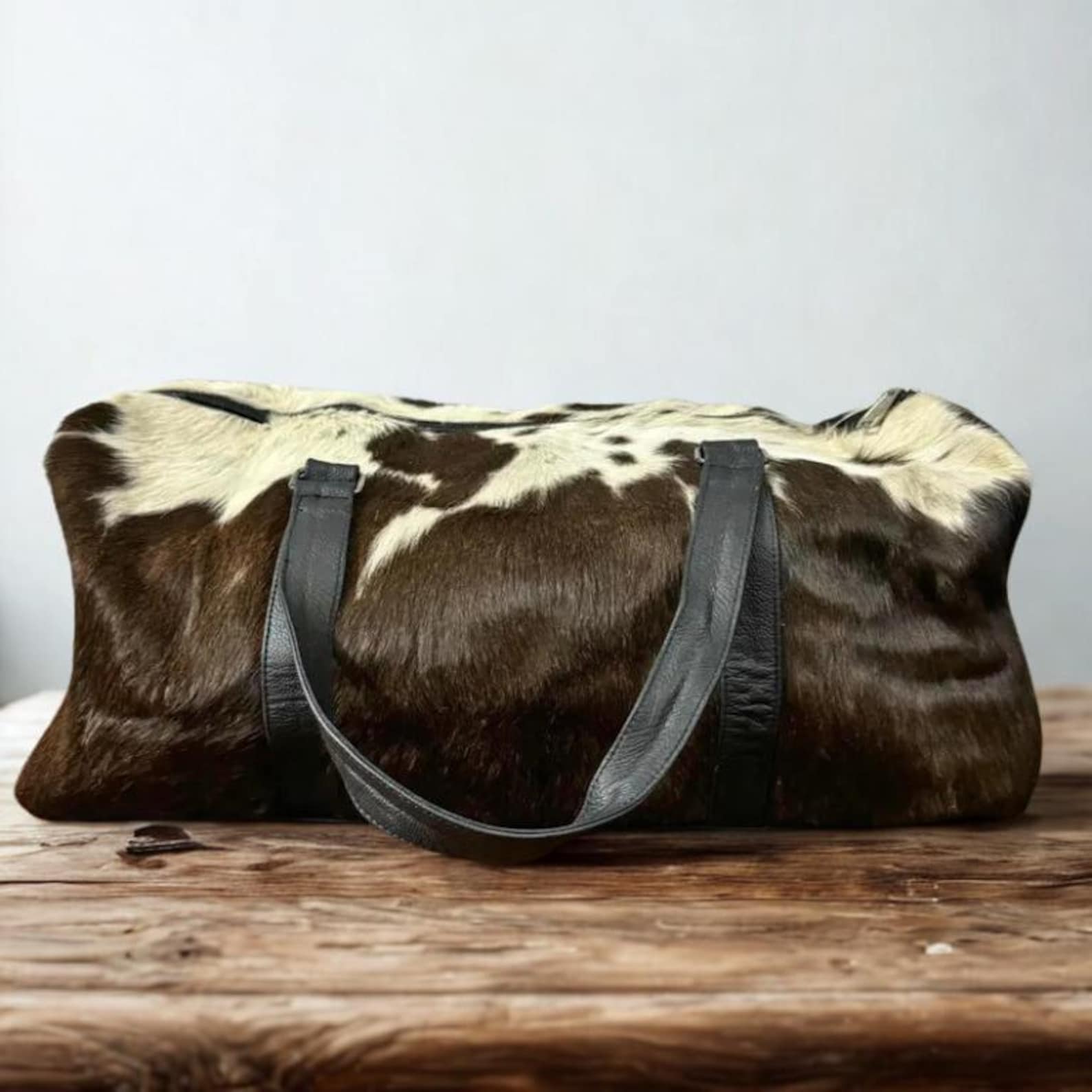 Handmade Cowhide Duffle Bag Hair On Leather Travel Weekender
