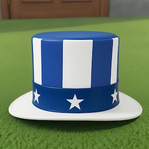 Handmade Blue Leather Patriotic Top Hat White Stars American Festival Style