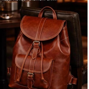 Handmade Brown Leather Carryall  Full Grain Travel Rucksack Laptop Backpack with Artisan Detail