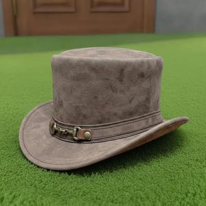 Handmade Distressed Leather Top Hat Western Festival Steampunk Costume Hat