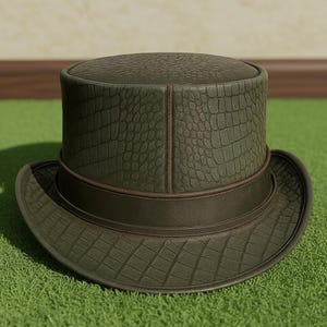 Handcrafted Dragon Eye Leather Top Hat Reptile Skin Steampunk Gothic Fantasy Cosplay Hat
