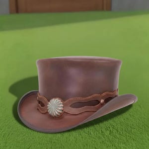 Handmade Brown Leather Steampunk Top Hat Victorian Western Festival Cosplay Hat