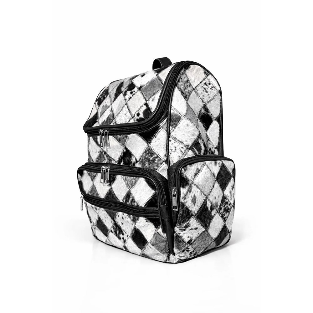 Handmade Cowhide Hairon Backpack  Diamond Patchwork Leather Rucksack.8
