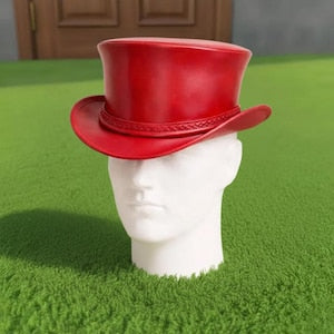 Handmade Red Leather Top Hat Braided Band Gothic Steampunk Style Unisex Accessory
