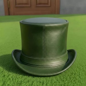 Handmade Green Leather Top Hat Festival Victorian Steampunk Style Unique Costume