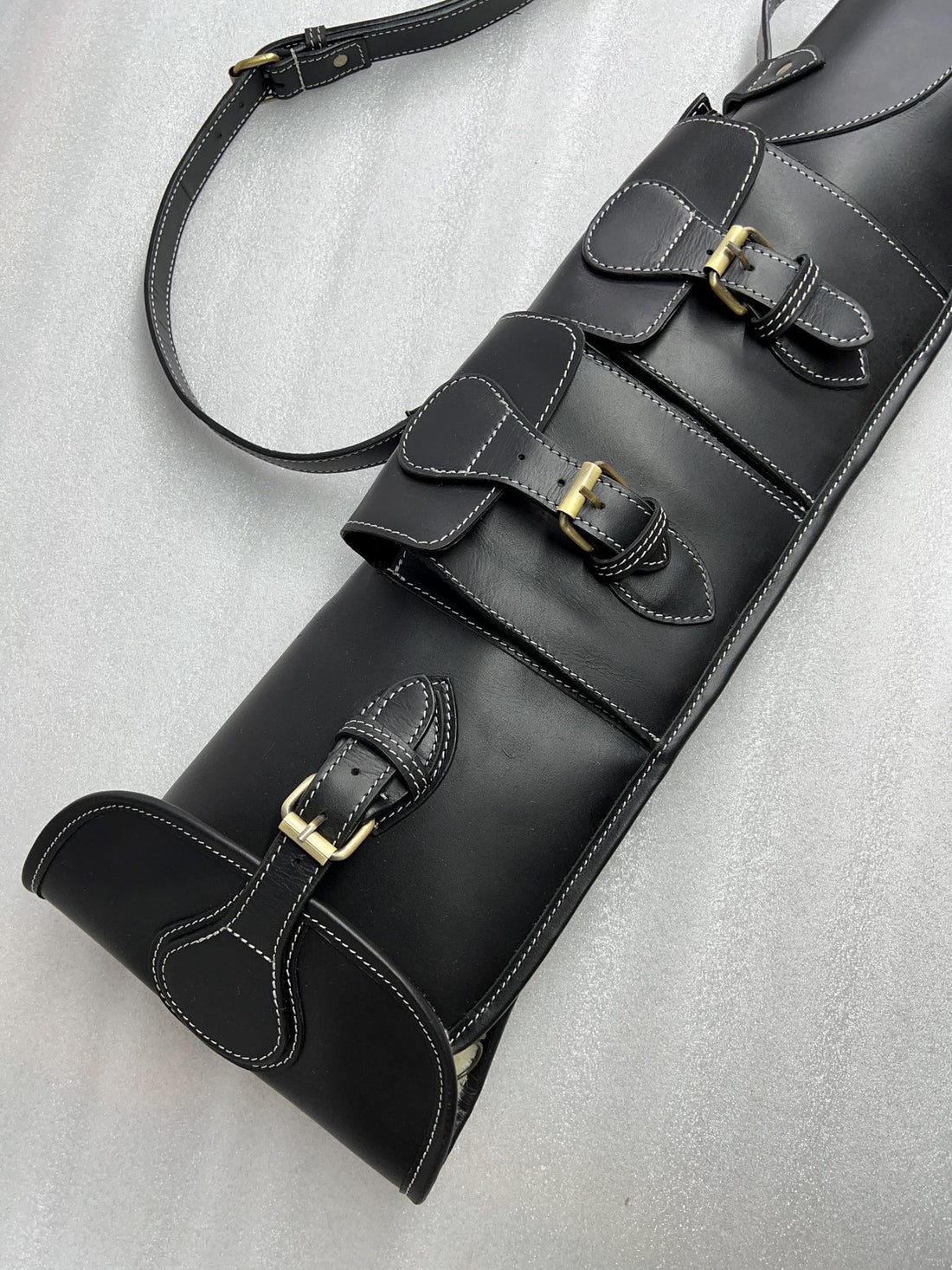 Western Rifle Scabbard 40 54 Genuine Full Grain Black Leather Scabbard Case with Handle Ammo Pockets  Strap Hunting Gift for Men