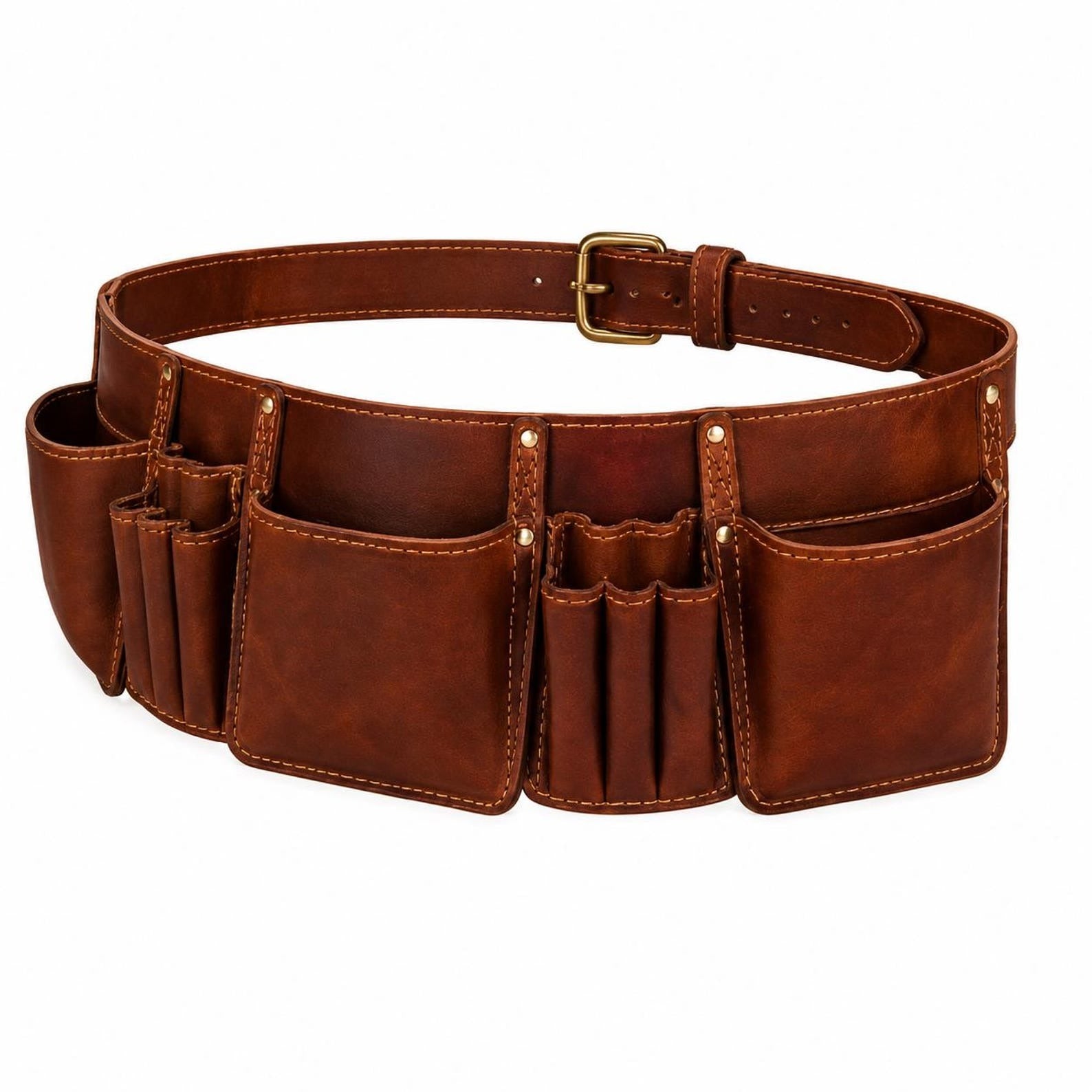 Brown Leather Tool Belt  Vintage Style with Pockets & Loops