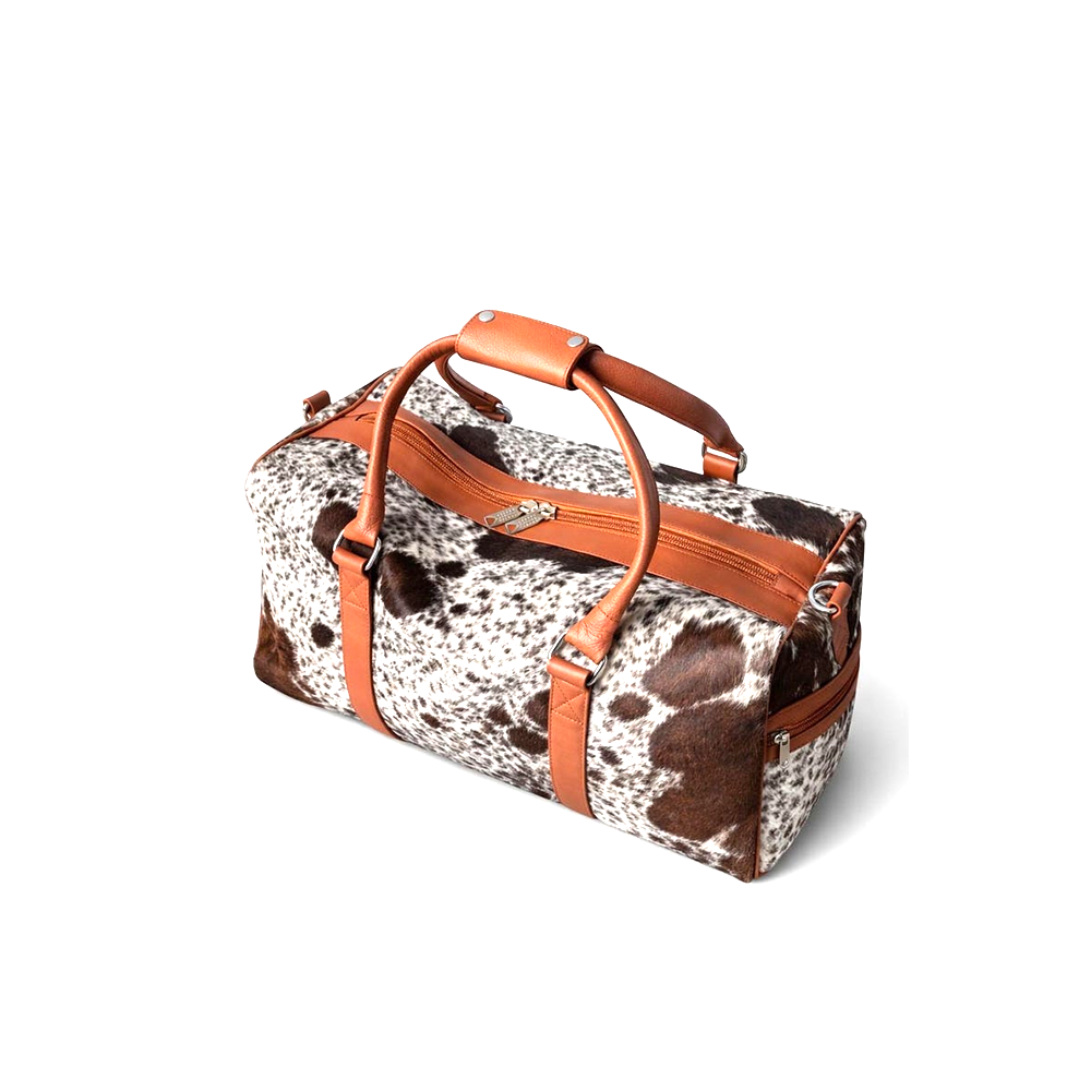 HairOn Cowhide Tan and white Duffle Bag  Handmade Leather Weekender