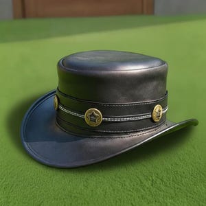 Handmade Black Leather Top Hat Steampunk Gothic Cowboy Style for man and women