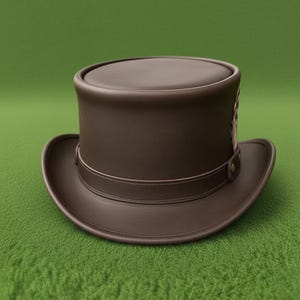 Handmade Brown Leather Top Hat Victorian Steampunk Feather Accent