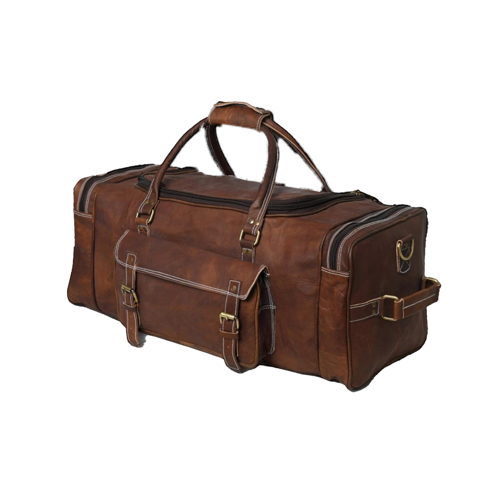 Handmade Western Style Leather Duffle Bag Vintage Brown Cowhide Travel Bag5