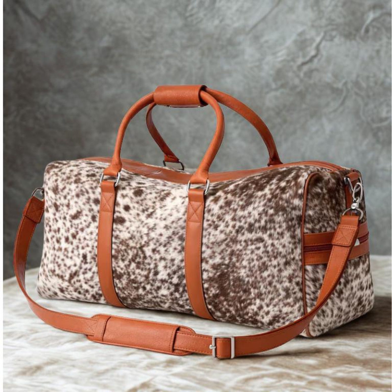 Handmade Hair On Cowhide Leather Duffle Weekender Travel Overnight Western Gift for Him Her