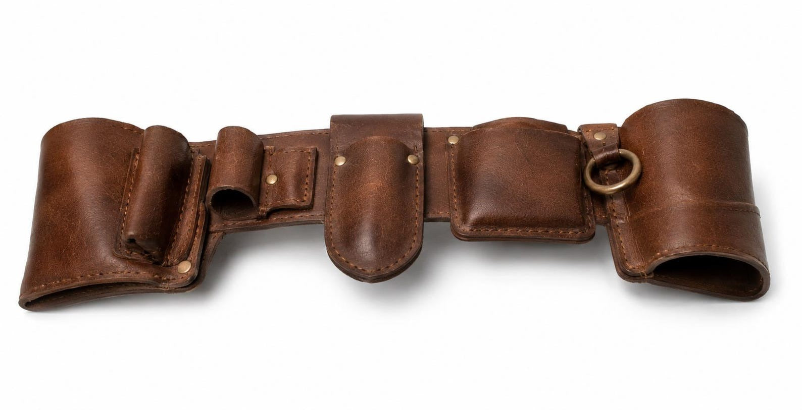 Handcrafted Leather Utility Belt Tool Organizer with Pocket Holders & Brass Hardware