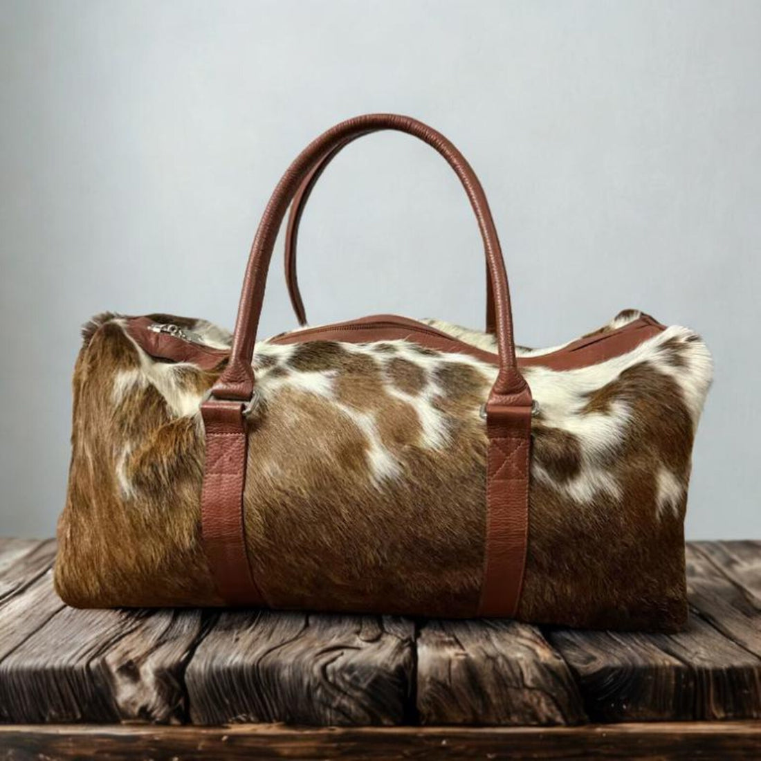 Hair On Cowhide Duffel Bag  Large Leather Weekender Travel Bag