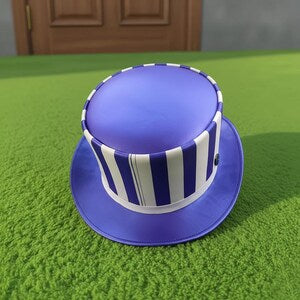 Blue White Striped Leather Top Hat  Steampunk Gothic Festival Cosplay Accessory
