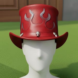 Handmade Red Leather Flame Top Hat Gothic Steampunk Skull Cosplay Festival Accessory