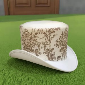 Handmade White Damask Leather Top Hat Victorian Steampunk Costume