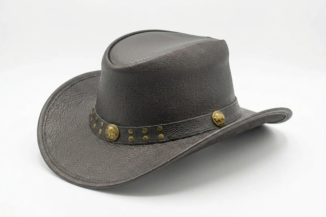 Men and Women Black Genuine Leather Cowboy Western Hat